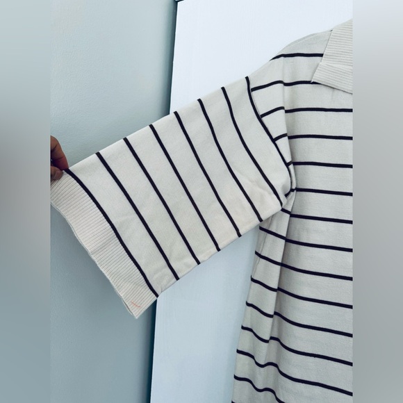 Max Studio Johnny collar striped knit dress color off white caramel small - Picture 13 of 13